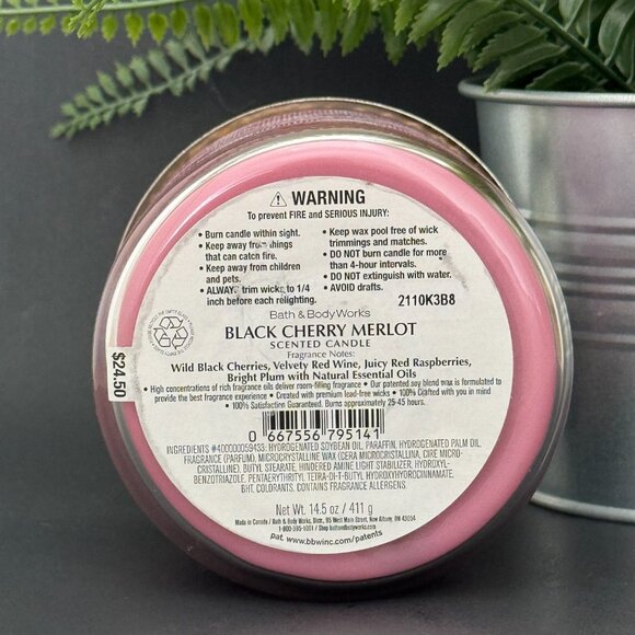 BBW Black Cherry Merlot Bath & Body Works 3 Wick Candle - Picture 9 of 10